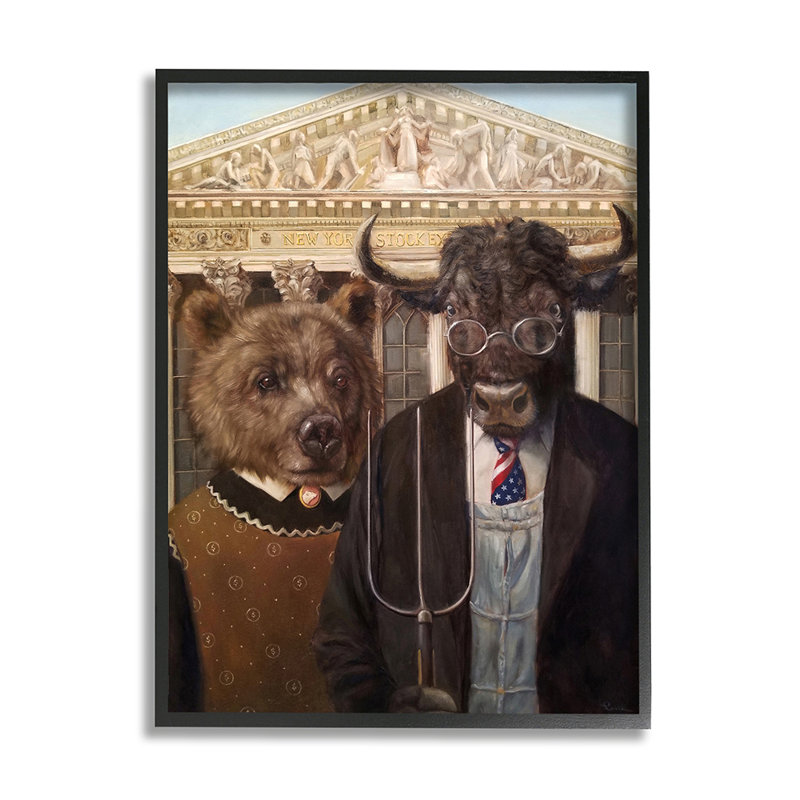 American Gothic Stock Market Bull Bear Parody " by Lucia Heffernan