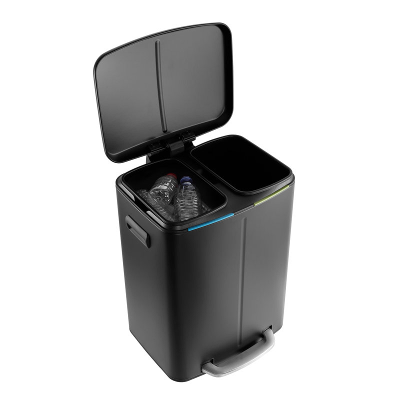 Step On Multi-Compartment Trash/Recycling Bins - 10.6 Gallons, Black