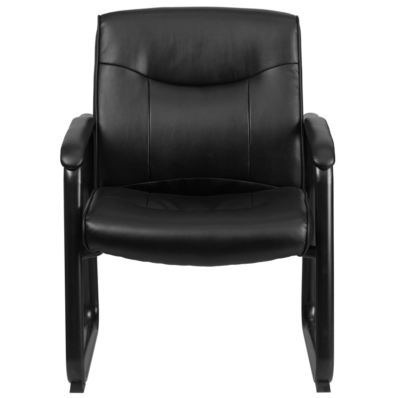 Black Leather Executive Side Chair with Metal Sled Base