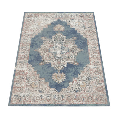 Uguna Constant Balcony Terrace with Oriental Look Power Loom Blue/Beige/Pink Indoor/Outdoor Rug