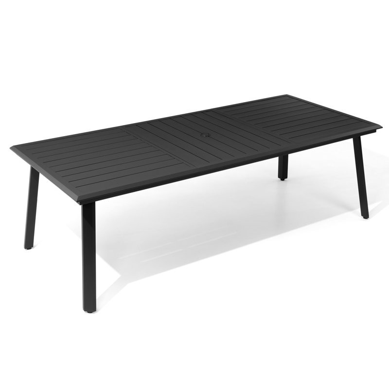 Table de salle à manger d'extérieur rectangulaire en aluminium avec trou pour parasol Rajni, l 93,9 po x P 41,7 po, Noir