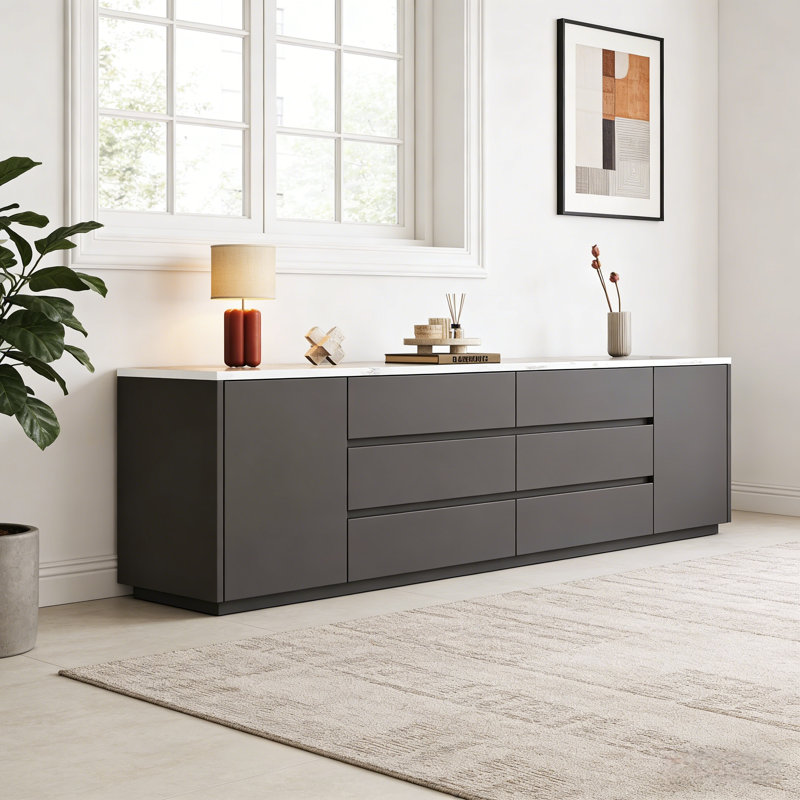 Meuble télé simple et élégant avec rangement, Blanc / Gris