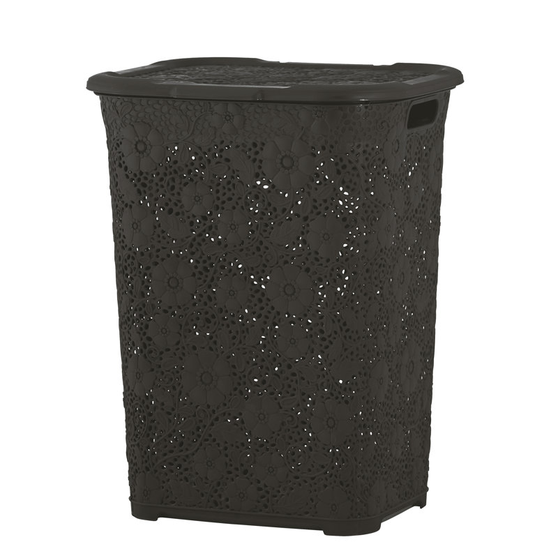 Plastic Laundry Hamper with Handles, Brown