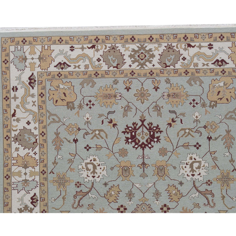 Sumak Wool Oriental Area Rug in Blue/Beige, Rectangle 9' x 12'