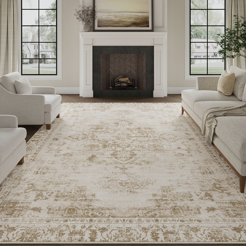 Elaine Machine Washable Oriental Area Rug With Non-Slip Backing, Rectangle 9' x 12' 