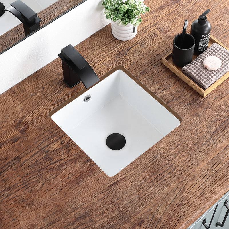 Lavabo de salle de bain encastrable encastré 13,8 "x 13,8" en porcelaine vitreuse avec trop-plein