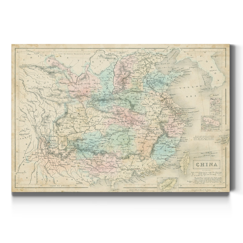 Carte de la Chine - reproduction sur toile tendue, H 48 po x l 32 po x P 1 po