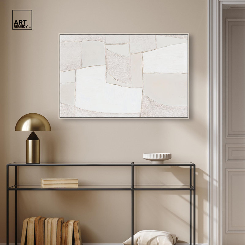 «Veiled Calm Canvas», art mural tendance , H 17 po x l 25 po, Argent argent, Floater Frame