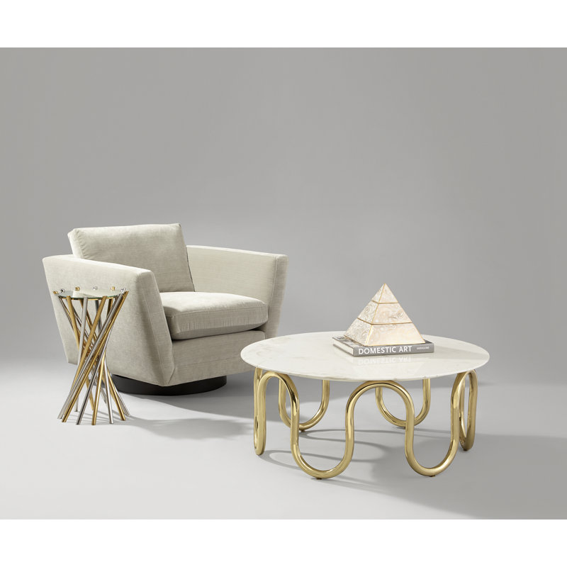 Round White Carrara Marble and Brass Cocktail Table