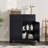 30" Farmhouse Black Kitchen Sideboard Buffet Cabinet with Barn Doors, Drawer & Adjustable Shelf-645511498