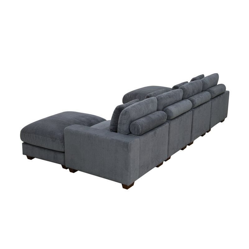Canapé modulaire réversible en velours côtelé de qualité supérieure avec repose-pieds 6 pièces Sydnea 