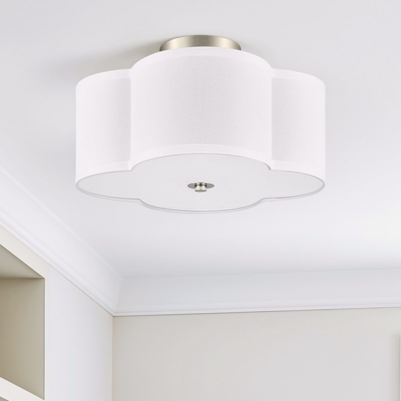 Plafonnier semi-encastré en tissu 4 lumières, H 6,9 po x l 12,6 po x P 12,6 po, Nickel
