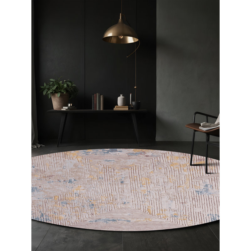 Tapis beige soyeux et moelleux, Rond 7 pi