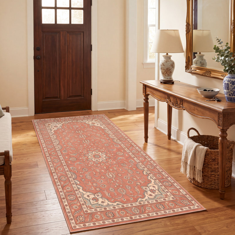 Tapis Aspen2 traditionnel persan audacieux, de couleur orange, ivoire, or, vert et gris, lavable à la machine, antidérapant, à poils courts, pour l'intérieur et l'extérieur, adapté aux animaux domestiques, idéal pour le salon, la chambre, la salle à manger, l'entrée, le couloir ou le bureau.