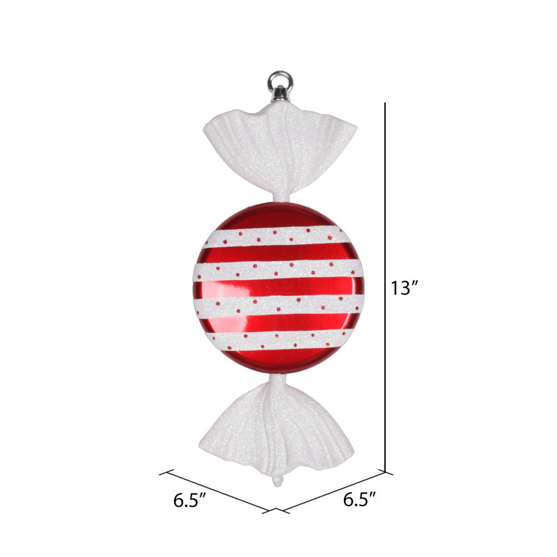 13" Candy Glitter Ornament, Red/White