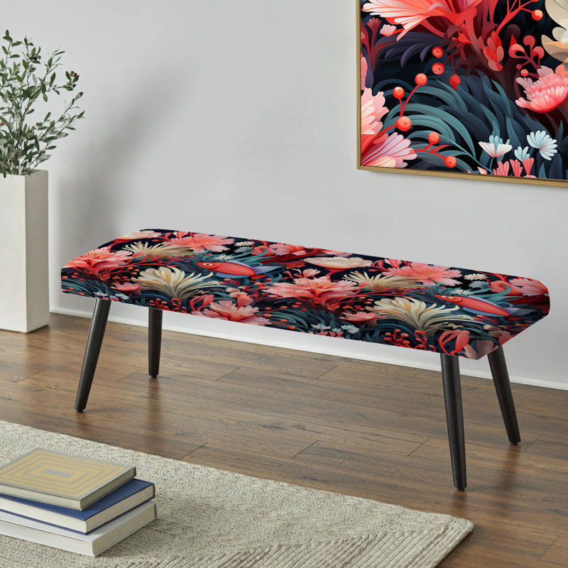 Motif côtier Vibrant Coral Haven - Banc rembourré noir Coastal