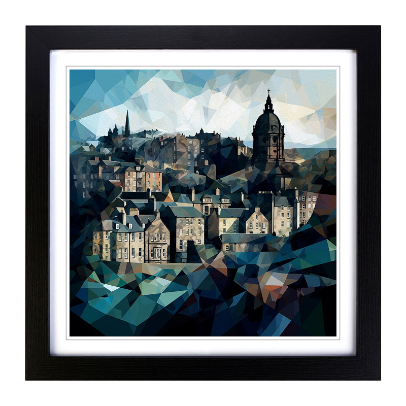 City Of Edinburgh Cubism - Single Picture Frame Print on Wood, Black