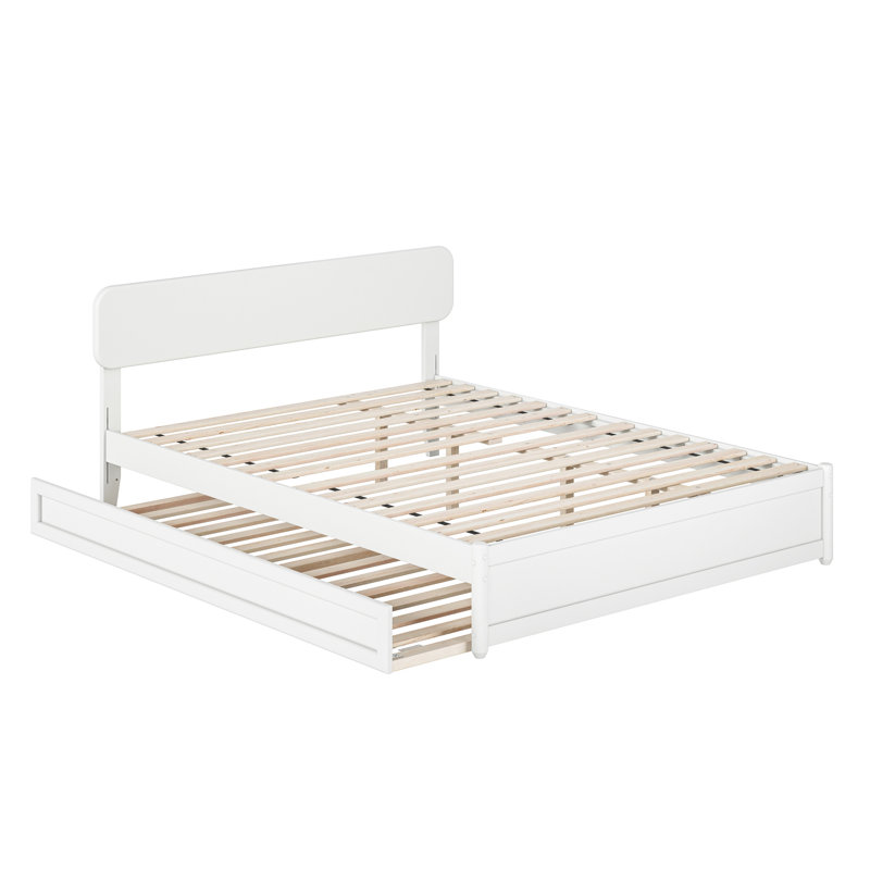 Lit plateforme en bois massif avec lit gigogne assorti Ause, Blanc, Grand