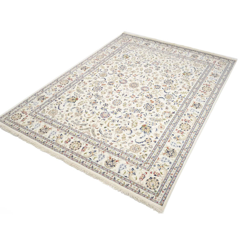 Tapis crème en laine noué à la main 8 pi 8 po x 12 pi 2 po Indo-nain
