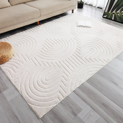 Tapis crème lavable à poils longs Salamone 5 x 7
