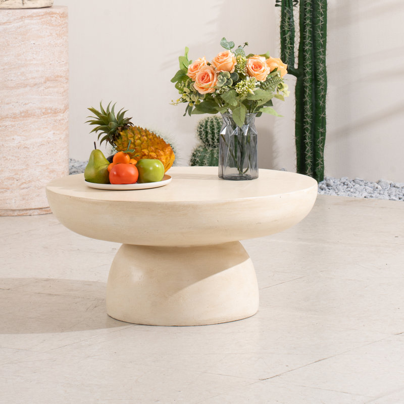Round Outdoor Coffee Table, Beige