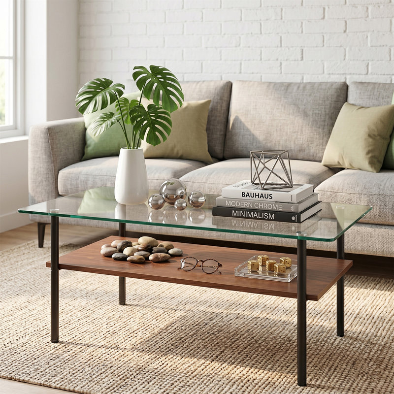 Modern glass coffee table, Clear / Black