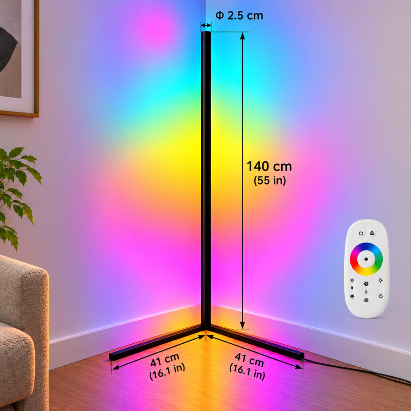 Tooborac 140cm RGB LED Corner Floor Lamp with Remote Control