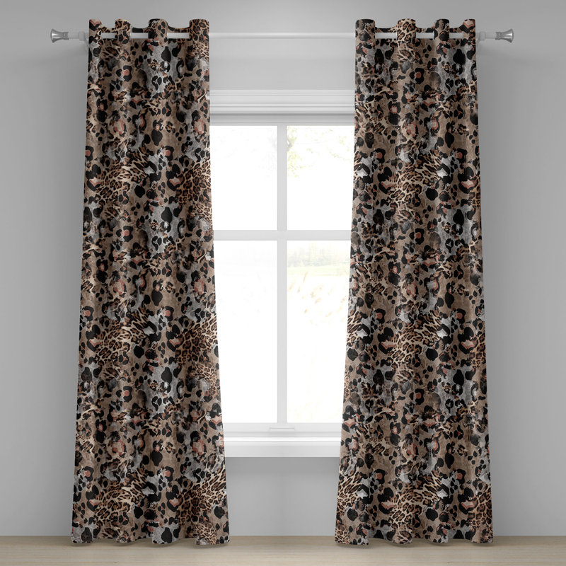 Dakota Fields Leopard Print Grommet Curtain Exotic Wild Cat Skin 50" x 84" Pastel Brown and Pale Grey, 50" W x 96" L