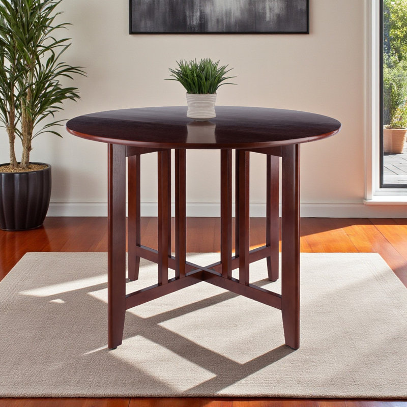 Harper Round Dining Table with Double Drop Leaf in Brown Finish, 29.46" H x 41.85" W x 41.85" D
