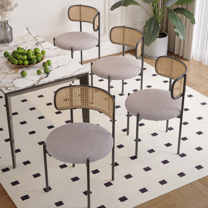 Ensemble de 2 chaises de salle à manger, chaises de salle à manger rembourrées modernes, chaises de salle à manger à dossier en rotin, chaises de cuisine décoratives avec pieds en métal