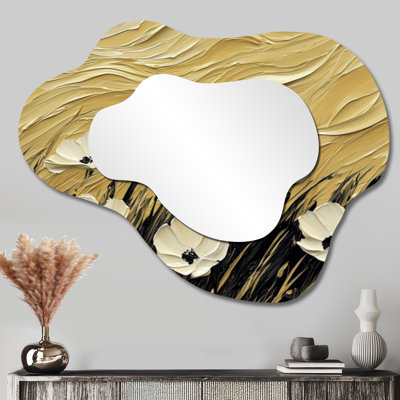 Crème fleurs abstraites dans le vent I - miroir asymétrique irrégulier fleurs, miroir mural moderne, imprimé sur métal