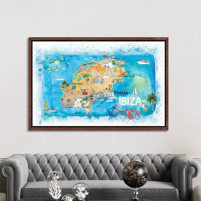 Ibiza Spain Illustrated Map With Landmarks And Highlights by Markus & Martina Bleichner - Painting on Canvas