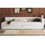 Grand lit plateforme tapissier avec USB et 2 tiroirs, beige