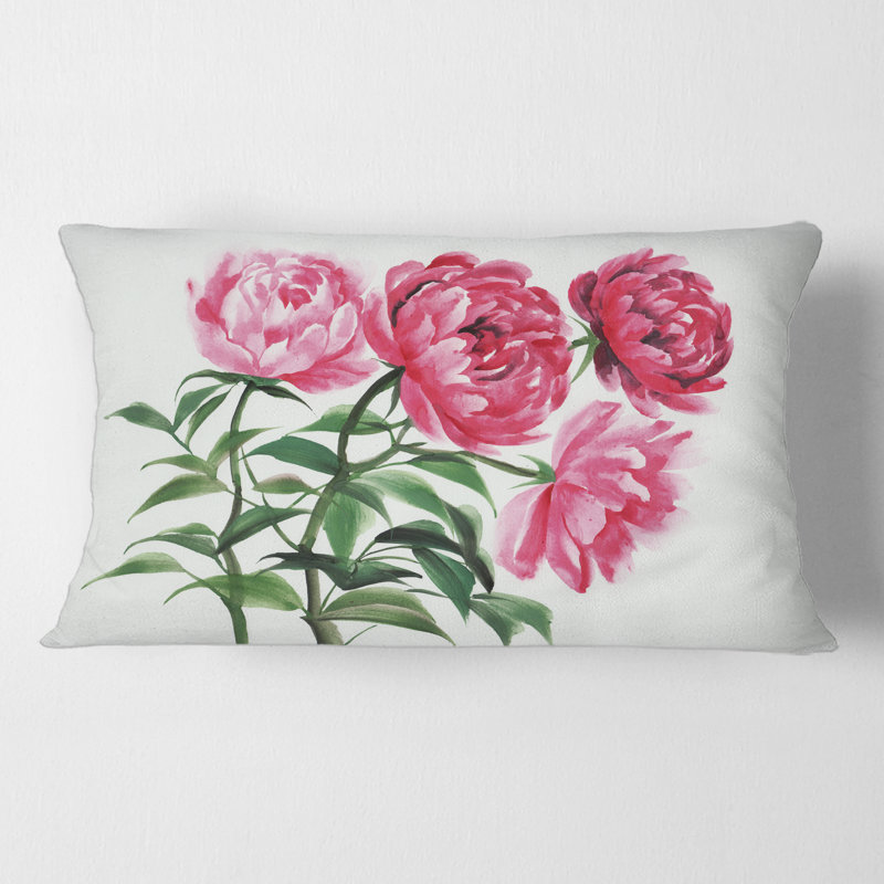 Four Vintage Pink Peonies Floral Lumbar Pillow