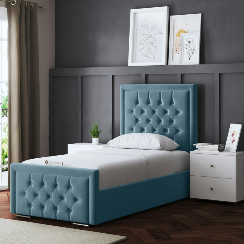 Allegra Upholstered Ottoman Bed with Headboard, Blue, Single (3')