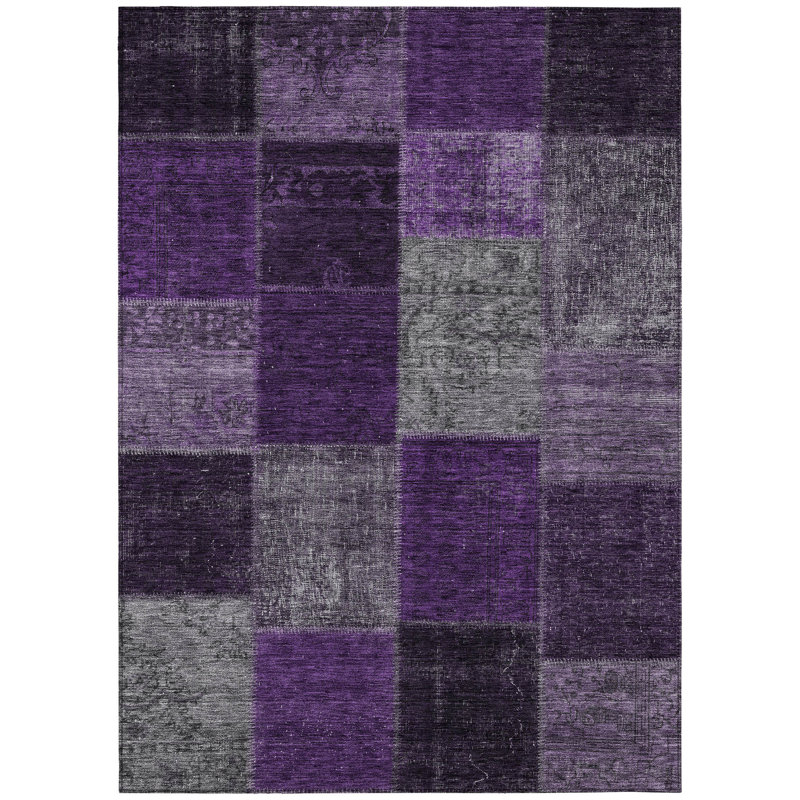 3' X 5' Eggplant Purple And Lilac Patchwork Washable Indoor Outdoor Area Rug