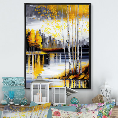 Bouleaux gris et jaunes au bord du lac I - Impression sur toile