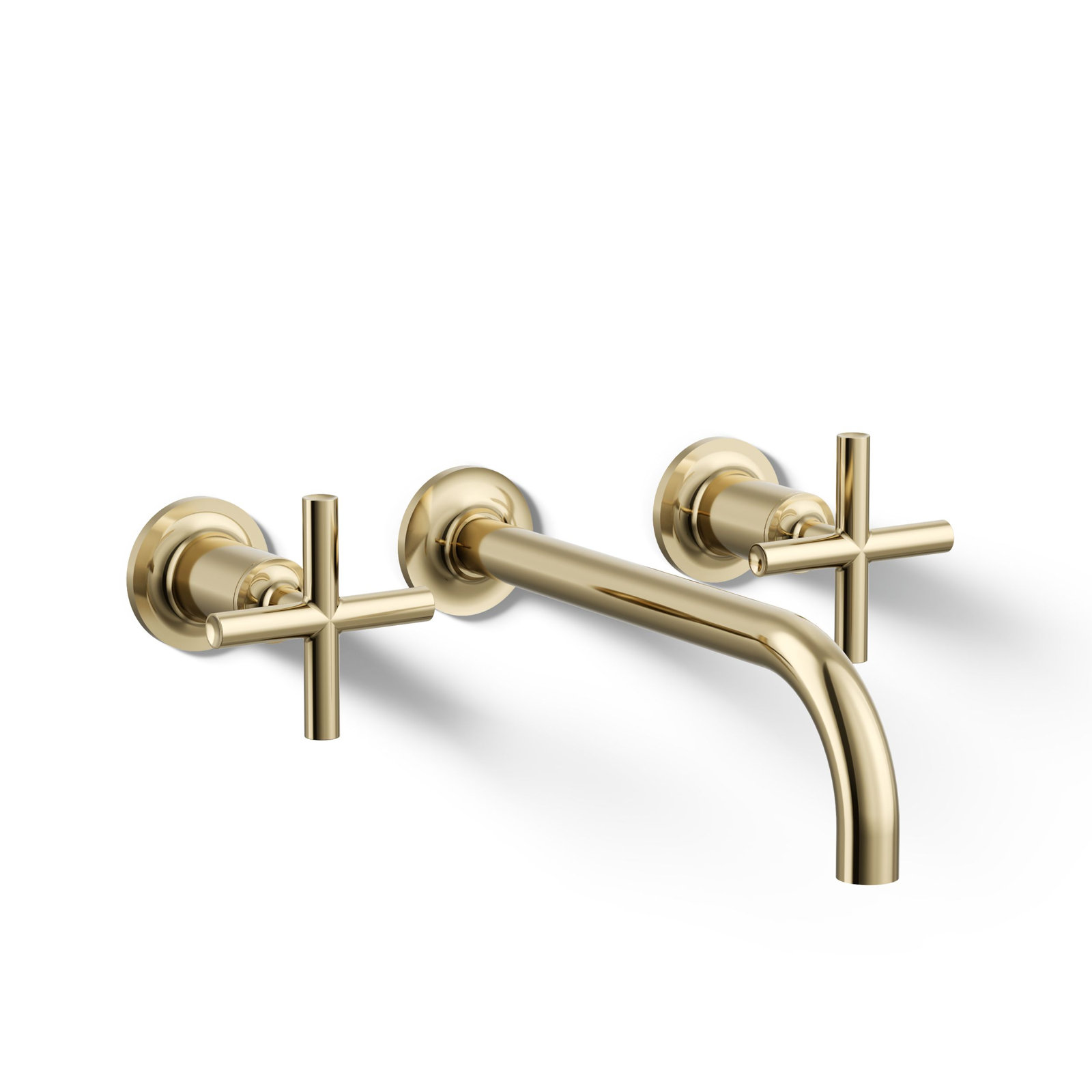 Purist Wall-Mounted Bathroom Sink Faucet, Vibrant French Gold, Cross Handle