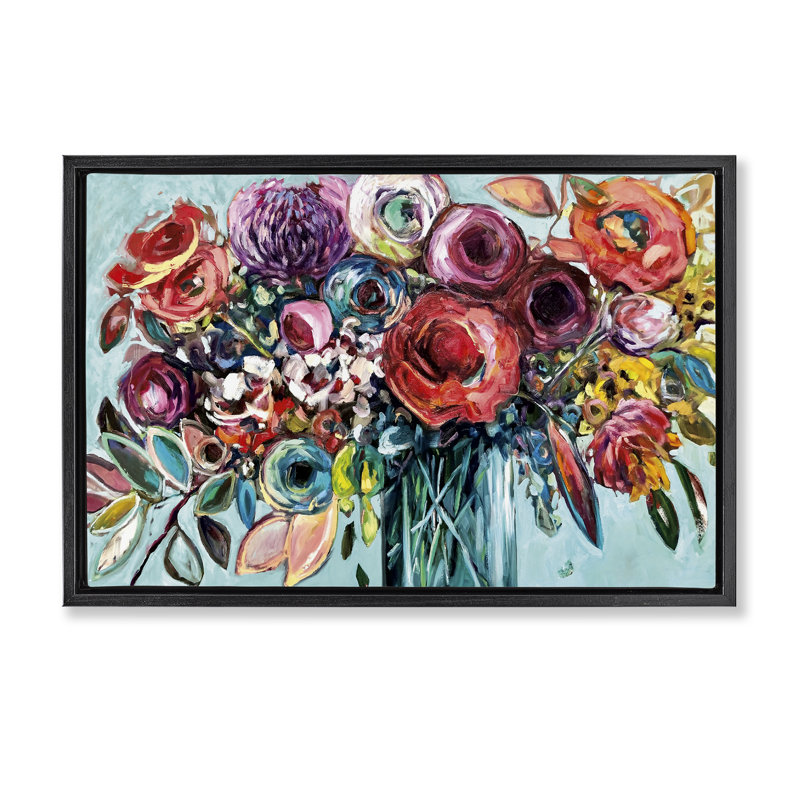 Here Comes The Sun Blossoms Floating Frame, design by Vanessa Drew, Jet Black Floater Frame, 17" H x 25" W