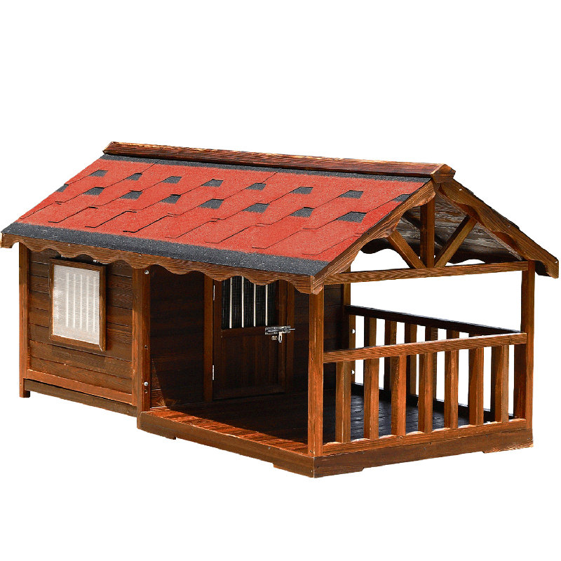 Pine Dog House & Playpen Carbonized Pine Wood, Weatherproof Design, 51.20" H x 55" W x 106.30" D