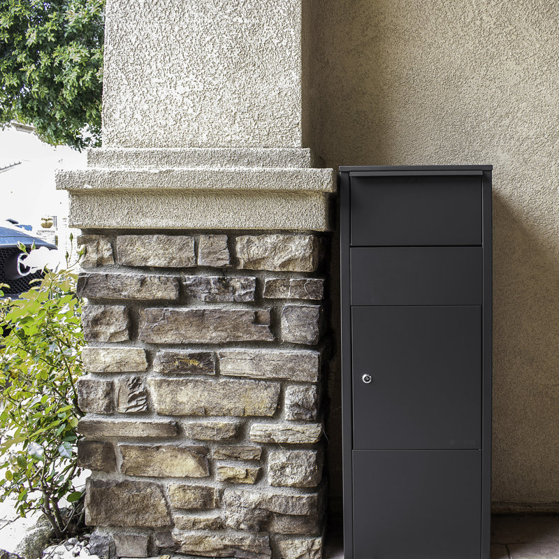 Parcel Drop Box With Lock - Gray Steel For Porch Security, 13"X6" Slot, 10.5"X15.4"X41.5", 34 Lb, Convenient Install Tips Locking Storage Steel, Simple Responses