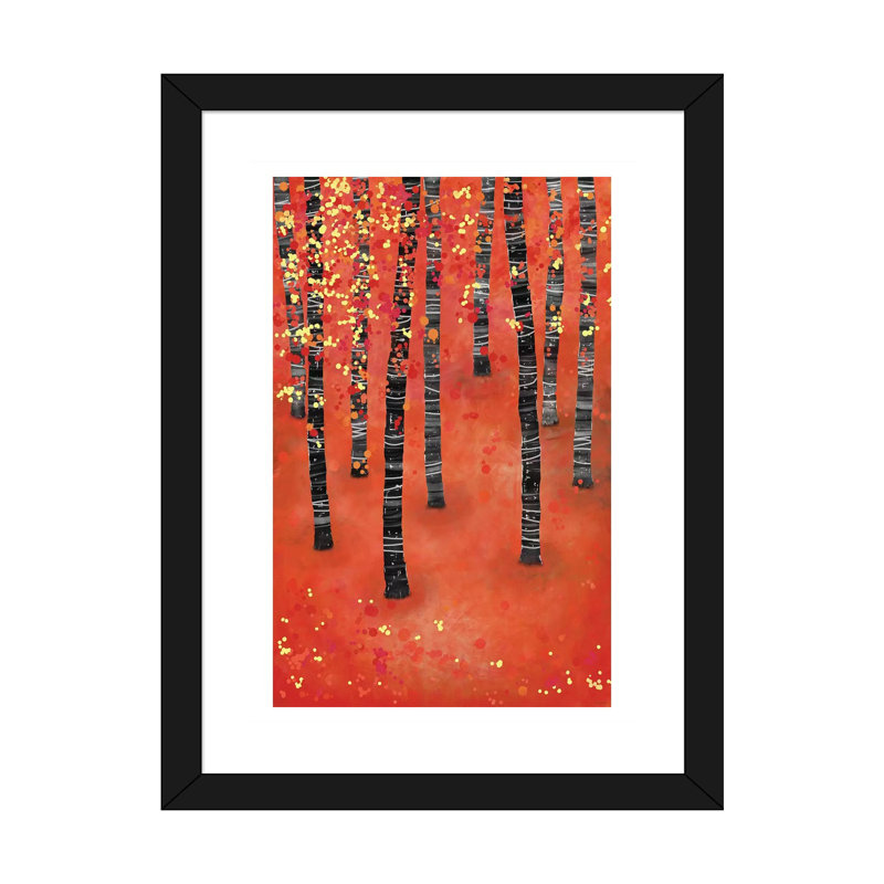 " Birches " Print, 32" H x 24" W x 1" D, Black Framed Paper, White