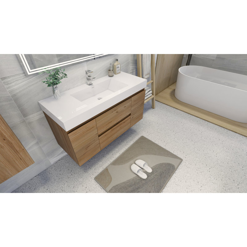 Ensemble de meuble-lavabo mural simple 47 po Mitul, Chêne naturel