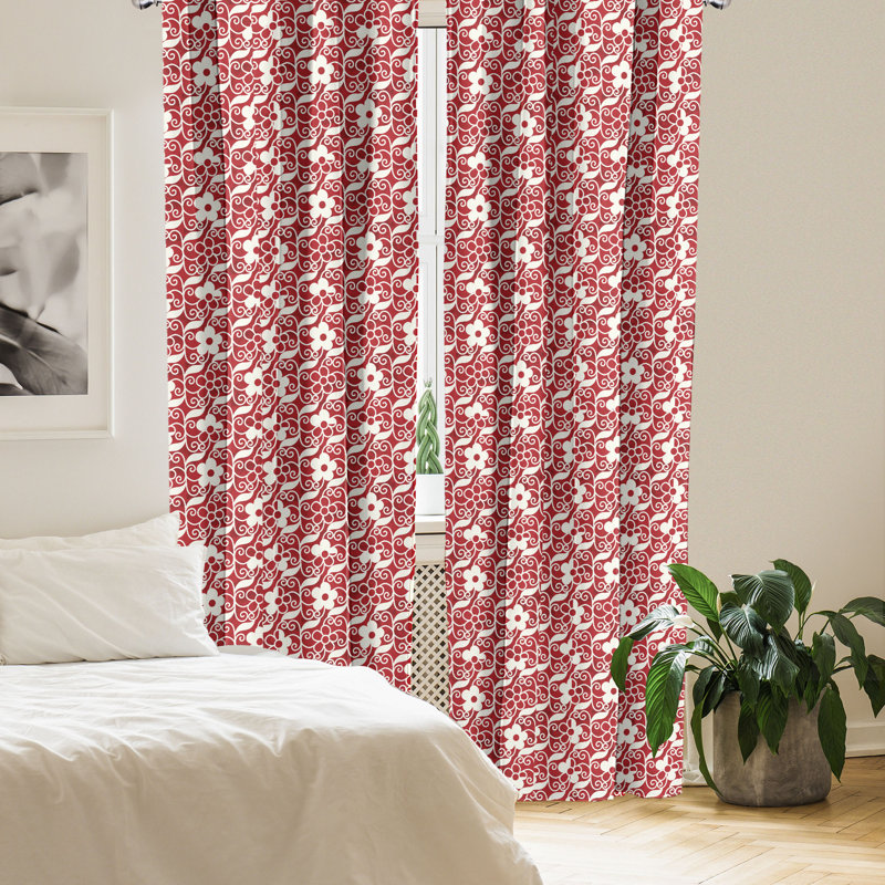 Rideaux chinois à 4 panneaux Ambesonne, fleur de vigne en spirale vermillon et ivoire 68410, L 56 po x L 95 po