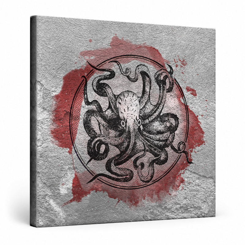 Octopus Circle Ink Splash - art mural carré sur toile, 12" W x 12" H