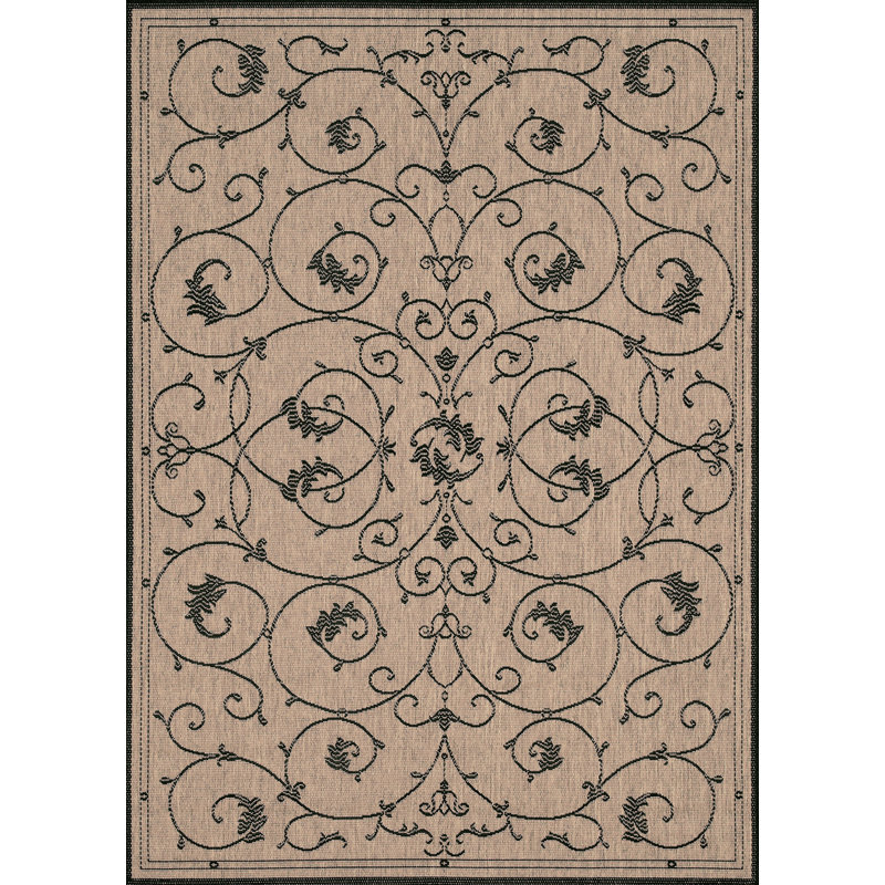 Fierce Portico Brown-Black Indoor/Outdoor Round Rug, Rectangle 5'3" x 7'6"