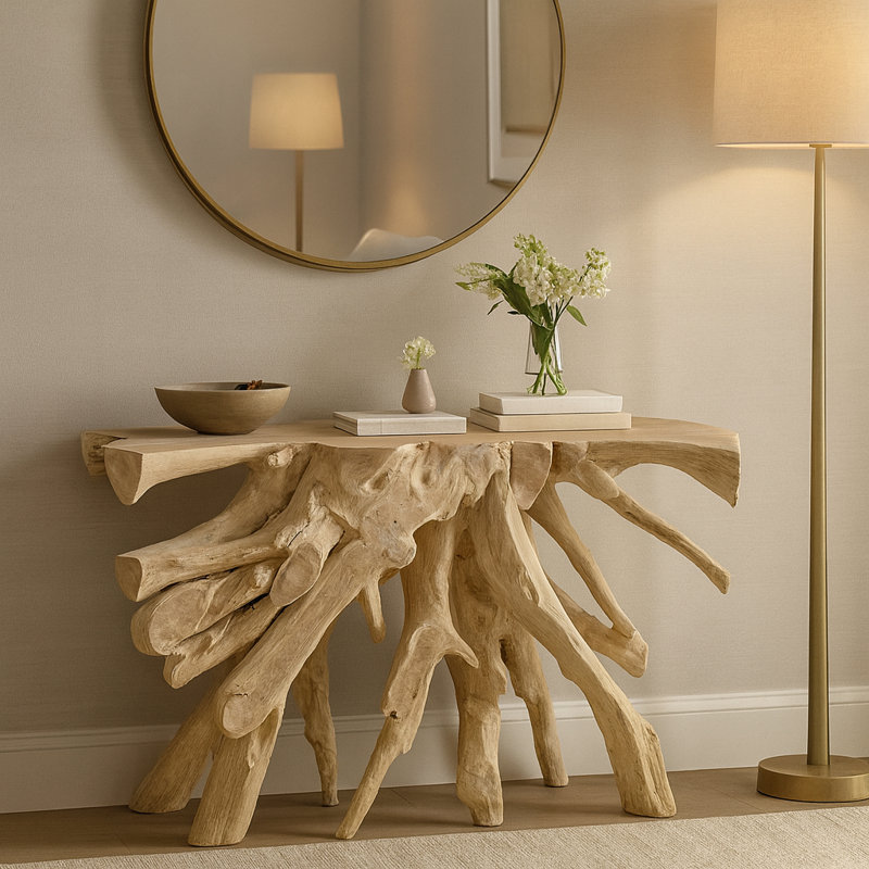 Console abstraite en bois pour pièce d'entrée remarquable - 47,5 po, brun