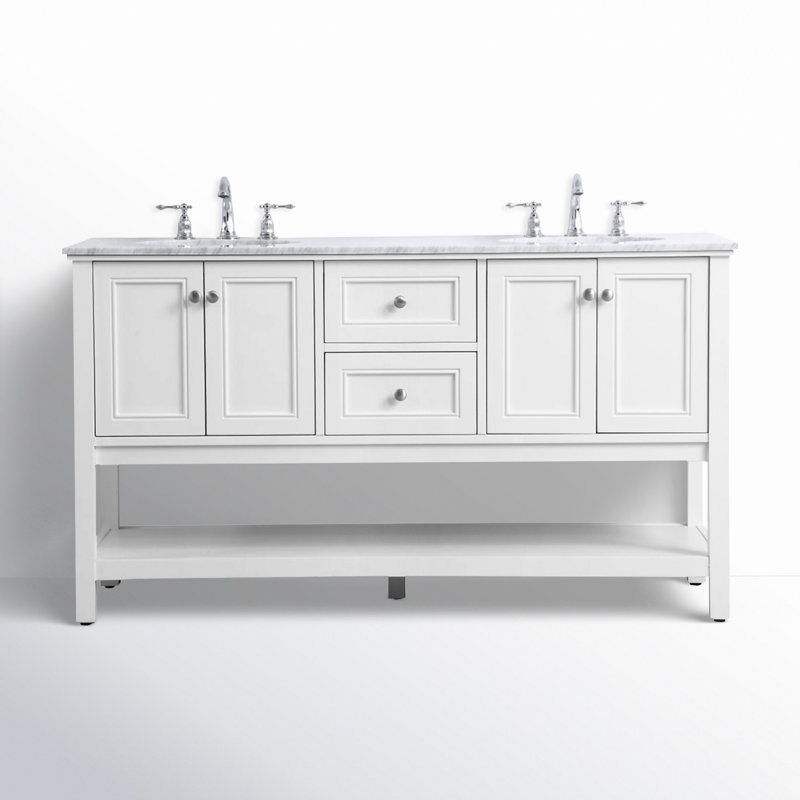 Bonsai 60'' Double Bathroom Vanity with Carrara Marble Top, White
