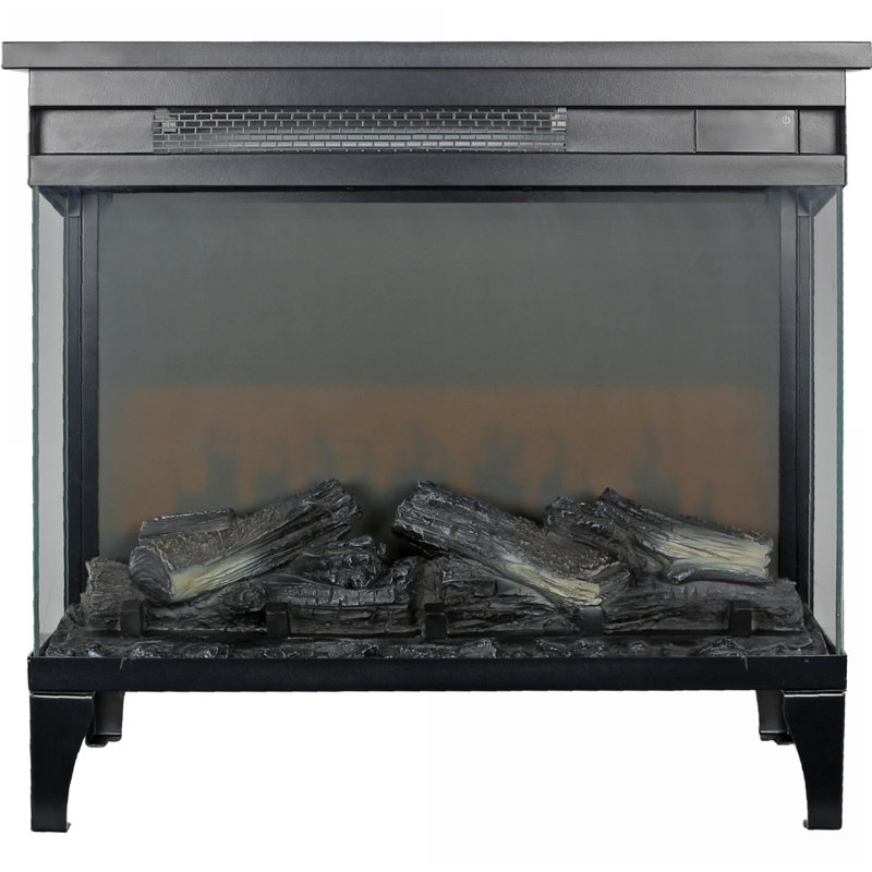 24 Inch Modern Electric Fireplace with Three-Sided Glass, Freestanding | Tempered Glass+Sheet Metal | Vent Free, Black