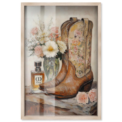 Delicate Floral Boots Shadowbox Print Fashion Art Print by Art Remedy